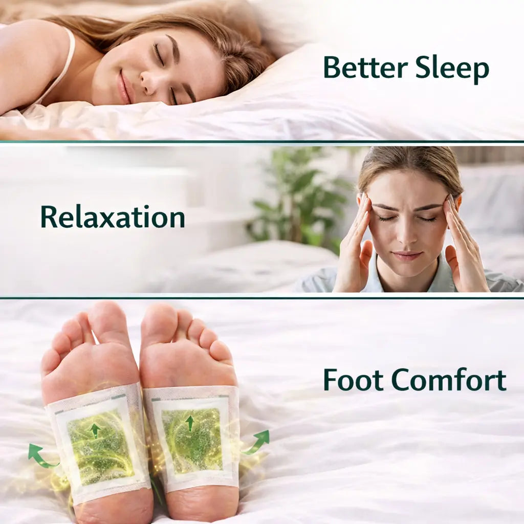 Comfortable overnight foot patch application for bedtime self-care