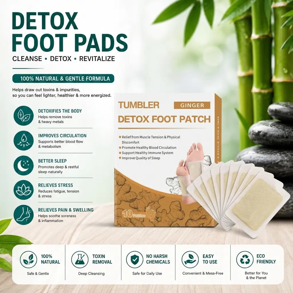 Tumbler ginger foot patch box and individual patches product display