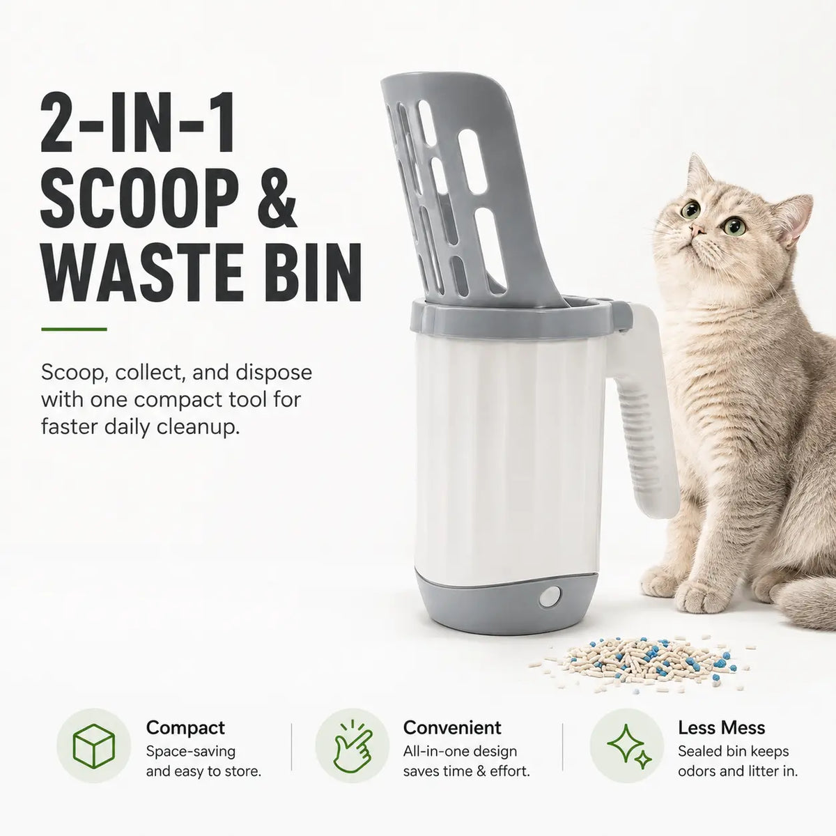 TUMBLER™ CleanScoop Pro 2-in-1 Cat Litter Scoop & Waste Bin